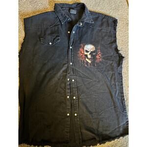 Spiral - Game Over Sleeveless Button Stone Washed Worker shirt Black Size 2XL